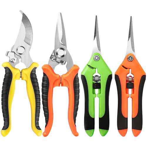 4 Pack Garden Pruning Shears, Stainless Steel Garden Shears, Gardening Shears, Garden Scissors, Clippers, Pruning Snips, Pruning Shears for Gardening Tools (4PCS Yellow Orange Green)
