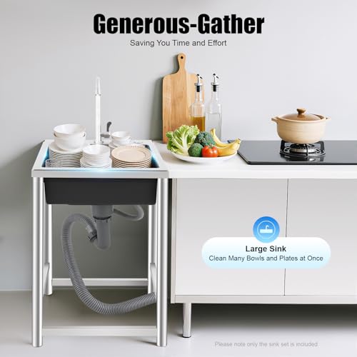 Stainless Steel Utility Sink with Faucet & Cabinet for Kitchen Laundry Garage