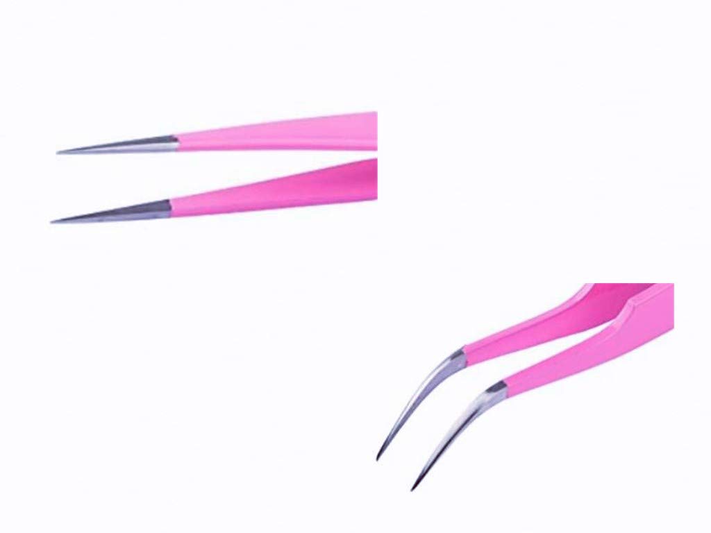 Aoshang 2PCS Stainless Steel Straight and Curved Tip Tweezers Nippers for Eyelash Extensions and Nail Art Sticker Rhinestone Eyelash Picker Acrylic Gel Nail DIY Art