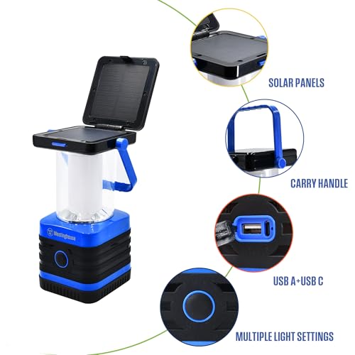 Westinghouse Solar Rechargeable Camping Lantern - 1000 Lumen LED, IPX4 Water-Resistant, 5 Modes, USB-C & Solar Power