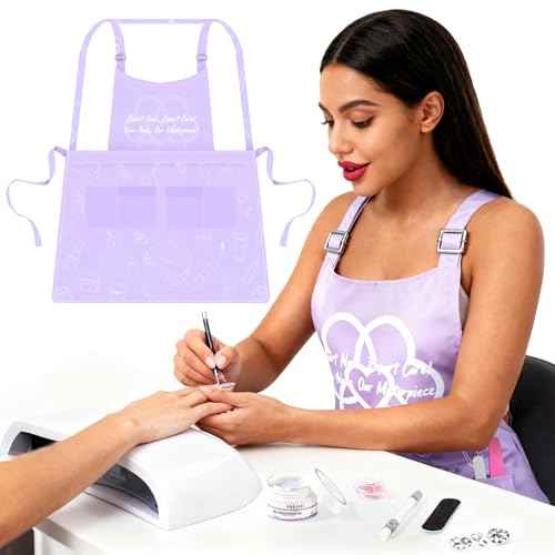 SAVILAND Advanced Nail Tech Apron: Waterproof with Multiple Pockets Stain-Resistant Professional Cosmetics Apron Adjustable Salon Aprons for Manicurist Technician Artist Women Cosmetology Smock
