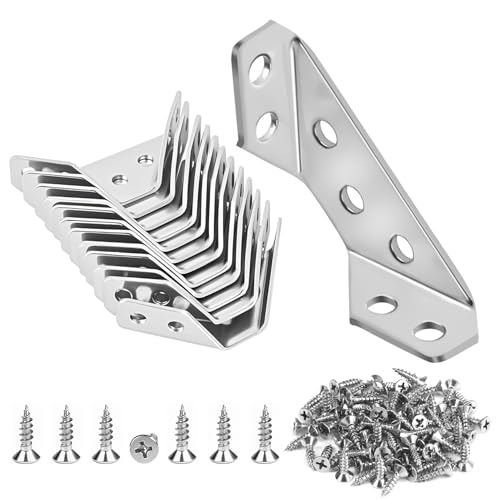 12-Pack Stainless Steel Corner Brackets for Wood Frames - Reinforcement Supports