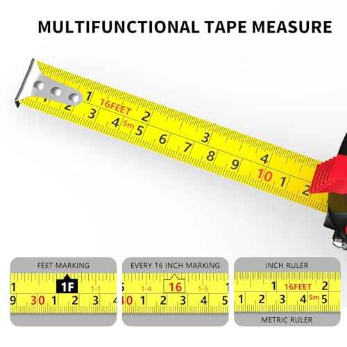 Tape Measure16FT Self-Locking, Steel Made Retractable Measurement, Imperial/Metric Scale, MID Precision, Easy to Read, Used for Architects, Carpenters, Handicrafts. (16FT)