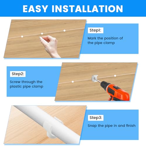 SDTC Tech 30 Pack 3/4 Inch PEX Pipe Clamp Clip, 20 mm U Hook PEX Tubing Clamps Hangers PVC Water Pipe Support Holder Bracket Socket, White Plastic Clips Hangers (Fasteners Included)