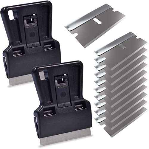 Portable 1.5inch Mini Metal Razor Scraper with 10 Carbon Razor Blades, Putty Knife Set Removing Glue, Stain, Vinyl, Labels, Stickers, Decals, Pack of 2