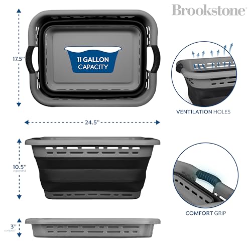 XL 24" Brookstone Collapsible Laundry Hamper with Non-Slip Handles, Grey