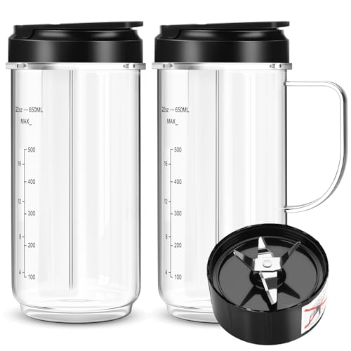 UBYNID 2 Pack 22oz Magic Bullet Blender Cups with Handle & Flip-Top Lid Replacement Parts
