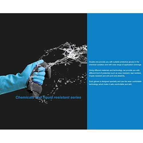 Double One Natural Latex Chemical Resistant Gloves,Industrial Safety Work Protective Gloves,Black 1 Pair