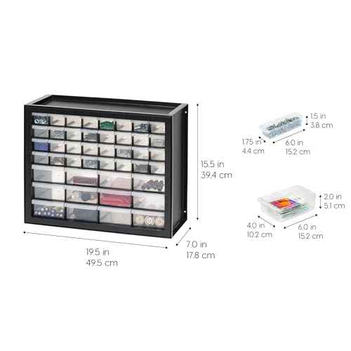 IRIS USA Screw Tool Organizer Small Parts Cabinet, 44-Drawer, Electronics Hardware Nuts and Bolts Plastic Storage Drawers Garage Storage, Stackable Bead Craft Organizer Building Bricks Sorter, Black