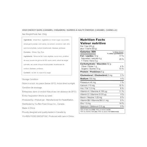 PEAK4RATION High Energy Bar | Emergency Ration Biscuits - Caramel Cinnamon 250g 1145kcal | Long Shelf-Life Compressed Biscuits for up to 1 Day Food Supply - Compact Survival Food Bar MRE for Outdoor Camping, Crisis, Earthquake, Wildfire, Home Preparedness