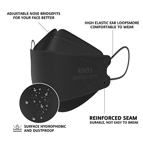 LEVENIS KN95 Face Masks 50 Pack Adult Black - Breathable & Comfortable Disposable Protective Mask