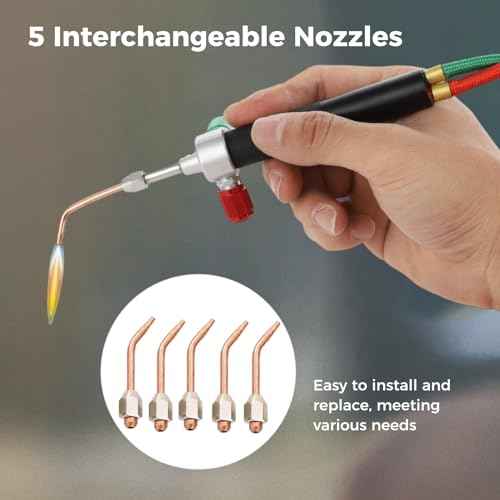 Lnrueg Mini Oxygen Acetylene Torch Kit, Handheld Oxygen Welding Torch, Portable Propane Soldering Torch with 5 Tips, Jewelry Repair Torch, 3092¡ÆF (1700¡ÆC) Welding Tool for Crafts, Electronics
