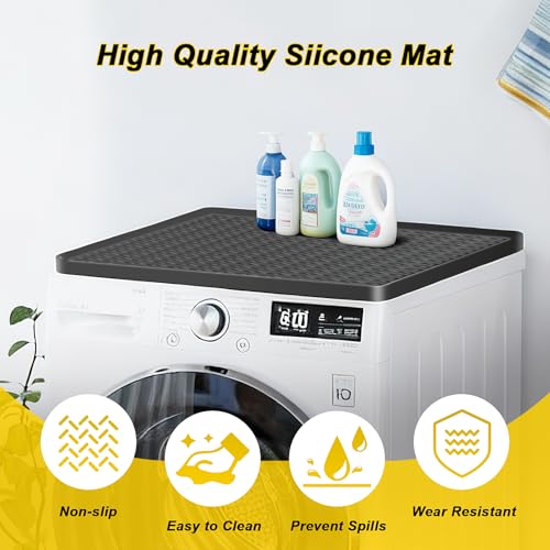 Anelueeoo 19.7x19.7 Inch Mini Fridge Silicone Mat with Raised Edge – Non-Slip Drip Tray for Appliances (Black, 19.7"x19.7"x0.4")