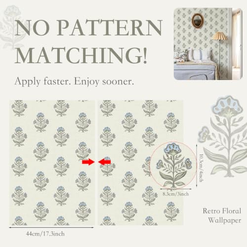 Heroad Blue & Beige Floral Peel and Stick Wallpaper, Cottage Linen Texture, 17.3"x78.7" - Renter Friendly Contact Paper for Walls & Cabinets