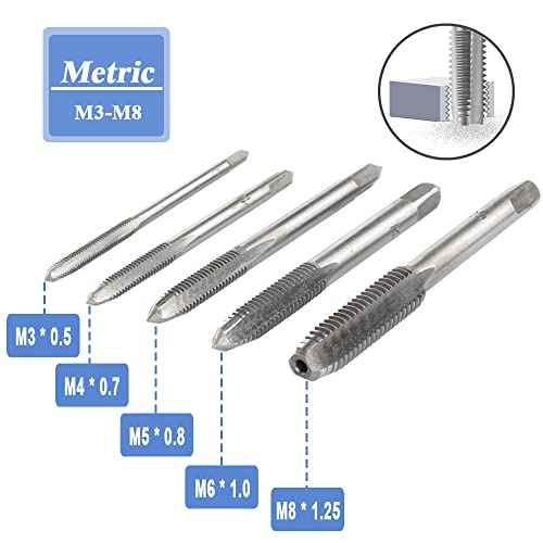Mesee 6 Pcs Tap Wrench Tool Set, Adjustable T-Handle Tap Holder Wrench with Machine Screw Thread Metric Plug Taps M3 M4 M5 M6 M8 Taps for Metal/Aluminum/Plastic/Wood
