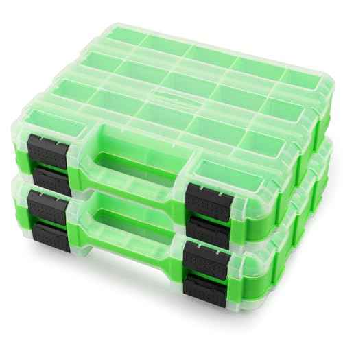 Small Parts Tool Box Organizer, 2-Packs Double-sided 34-Compartment Storage Tool with Removable Dividers, Plastic Storage for Hardware, Screws, Bolts, Nails, Nuts, Jewelry and Fishing Accessories