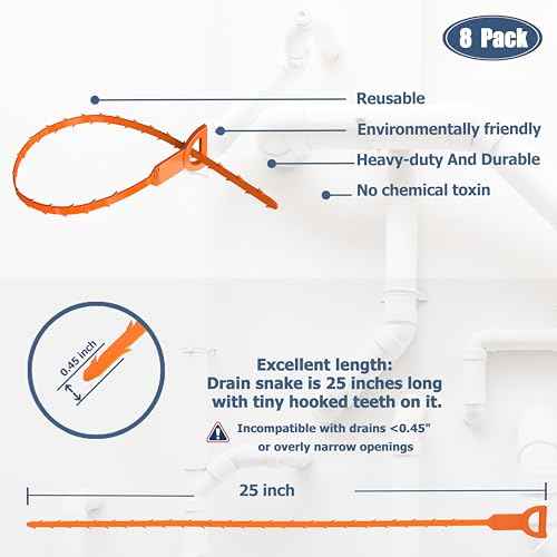 8 Pack 25inch Drain Snake Clog Remover, Drain Hair Remover, Sink Snake Drain Auger Cleaner Tool For Bath Tub, Toilet, Kitchen Sink, Sewer