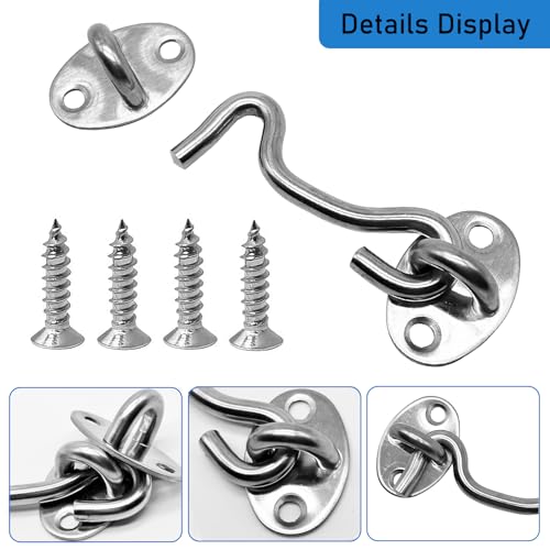 3 Inch Stainless Steel Hook and Eye Gate Latch - Pack of 4, Silver