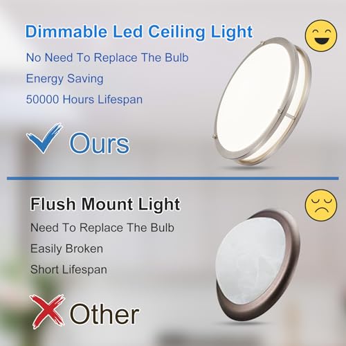 DINGLILIGHTING 13 Inch Nickel Flush Mount LED Ceiling Light 5CCT Dimmable Fixture