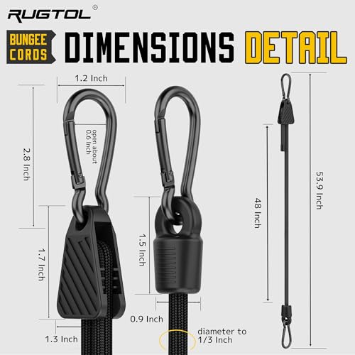 Rugtol Black 48-Inch Adjustable Bungee Cords with Hooks, Pack of 6, Heavy Duty Outdoor Cargo Straps