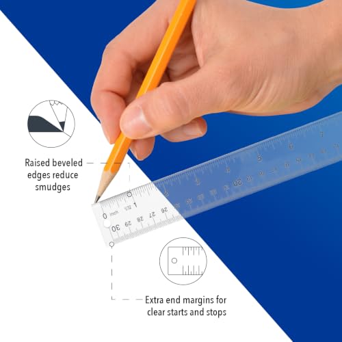 Westcott Clear Acrylic Ruler Set 3 Pack, 12-Inch Measuring Tools for Crafting & Office