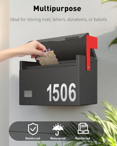 Uniclife Wall Mount Mailbox No Lock with Flag - Outdoor Steel Drop Box