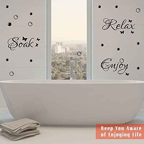 3 Sheets Bathroom Stickers for Wall Decoration Bathroom Decor Wall Stickers Soak Relax Enjoy Vinyl Inspirational Saying Quotes Art Decor for Living Room, Black(Exquisite Style)