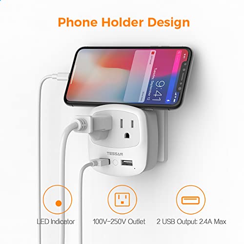 Grey TESSAN European Travel Plug Adapter Converter - 4-in-1 US to EU with USB Ports