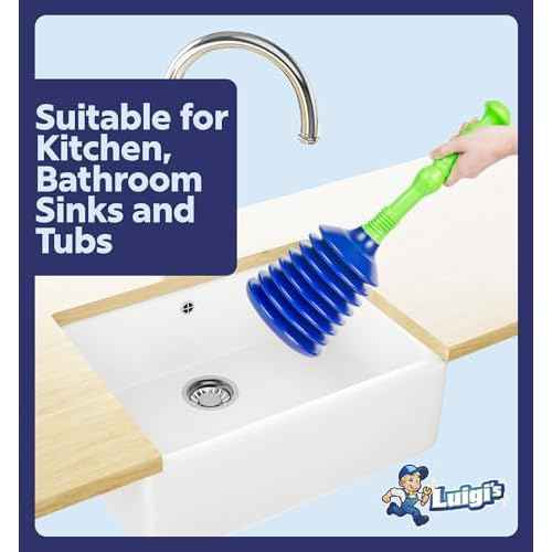 Luigi's Sink Plunger Kitchen - Sink Plunger Bathroom - Drain Bathtub or Shower - Small and Powerful Clog Remover - Commercial Style "Plumbers Plungers" with Large Bellows