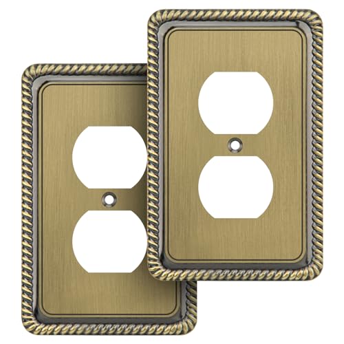Henne Bery Single Duplex Antique Brass Wall Plate - 2 Pack Decorative Switch Cover