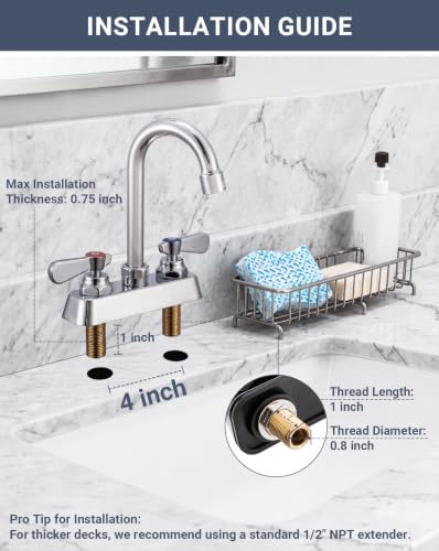 Phivan 4-Inch Center Utility Sink Faucet with 3-1/2" Gooseneck Spout Deck Mount