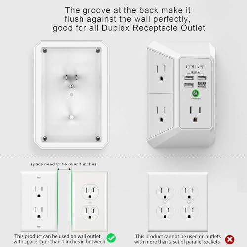 QINLIANF White Wall Surge Protector with 5 Outlets & 4 USB Ports - 3U1C