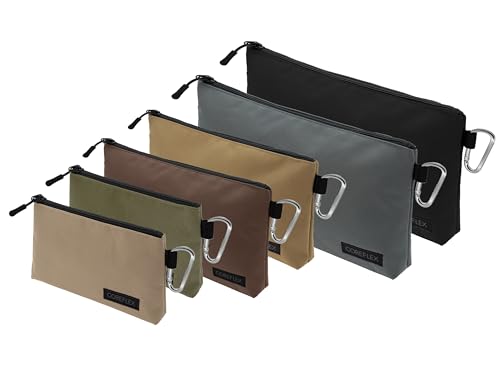 COREFLEX 6 Pack Small & Medium Tool Pouches with YKK Zippers - Heavy Duty Canvas Organizer, Multipurpose Storage Bags, Khaki