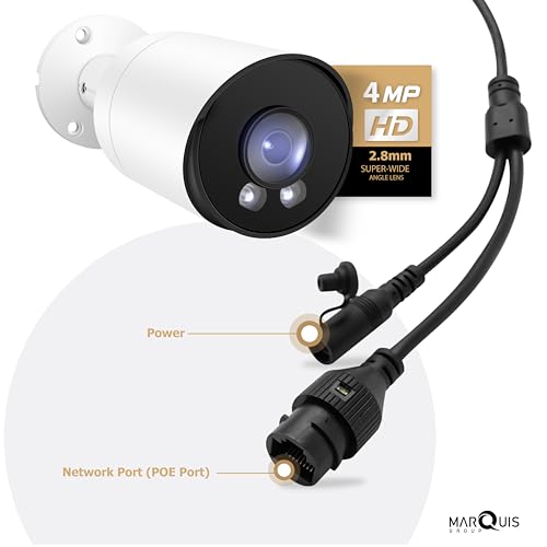 Marquis 4MP PoE IP Bullet Camera with Audio, IP Security Camera Outdoor Rated, Waterproof IP66, 108¡Æ Wide Angle 2.8mm Lens (Color Night) NDAA Compliant