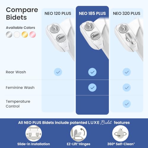 LUXE Bidet NEO 185 PLUS Chrome Bidet Attachment for Toilet - Easy Install