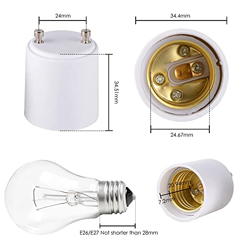 Onite 2 Pack GU24 to E27/E26 Light Bulb Adapter - Converts Pin Base to Standard Screw-in Socket