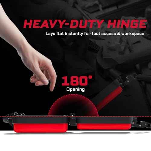 11¡±Red Tools Box, Portable Steel Heavy-duty Tool Case with Safety Latch and Handle for Tools Storage and Organizers, Home DIY