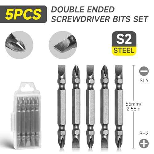 5Pcs Impact Double End Screwdriver Bit Set Ph2/Sl6 Magnetic Slotted Phillips Screwdriver Bit S2 Alloy Steel with Storage Box (65mm)