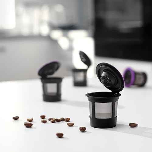 4 Black Reusable K Cups for Keurig Coffee Makers - BPA Free Universal Fit Refillable Kcups Coffee Filters for 1.0 and 2.0 Keurig Brewers