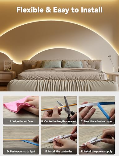 PAUTIX 16.4ft 2700K COB LED Strip Light - Dimmable, UL Listed, Warm White, 24V, RF Remote, Flexible Tape