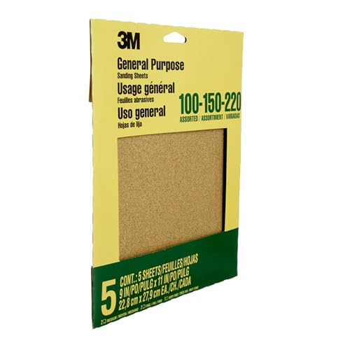 3M Aluminum Oxide Sandpaper Assorted Grit 5 Sheets 9x11 Inches - Pack of 1