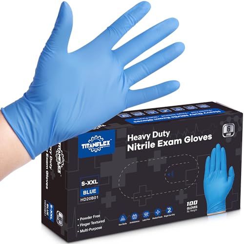 TitanFlex Heavy Duty Nitrile Exam Gloves Blue Large Box of 100 - Latex Free