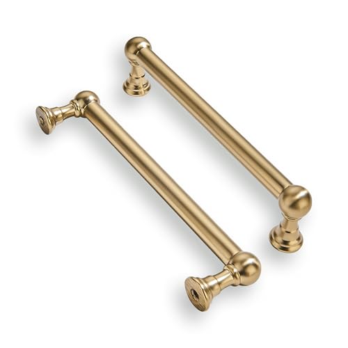 KHTUMEWARE 10 Pack 5 Inch Hole Center Brushed Brass Cabinet Handles Heavy Duty