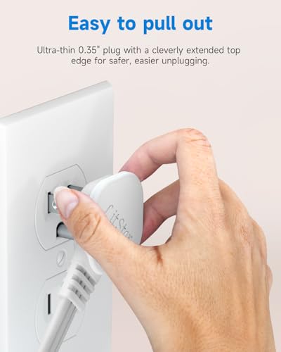 LitStar 1Ft White Flat Plug Extension Cord 2 Pack, 90-Degree Power Adapter