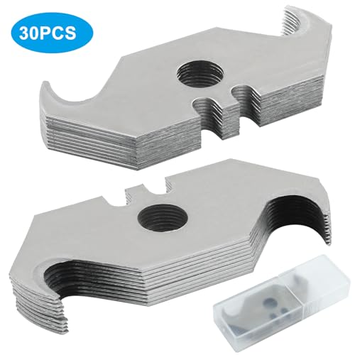 30 Pcs Utility Hook Blade, Carbon Steel Hook Razor Blades Curved Knife Blades for Cutting Carpets, Wallpaper, Roofing Materials with Storage Box