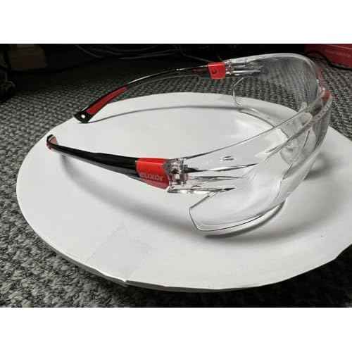 Red Frame (New) Safety Glasses Goggles for Eye Protection with Clear Anti Fog Scratch Resistant shattered Proof, Best Safety Glasses of ANSI Z87 & EN 166 with Carrying Case (1 Piece).