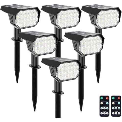 Brightown Solar Lights Outdoor Waterproof IP67, [Cool & Warm Light 2-in-1] Solar Spot Lights Outdoor, 2 Colors 3 Brightness Levels LED Outdoor Solar Lights for Yard Pathway Garden House, 6 Pack