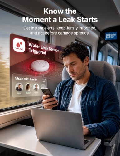 X-Sense Wi-Fi Water Leak Detector Kit Slim 1.14in, 3 Sensors, 120dB Alarm, App Alerts