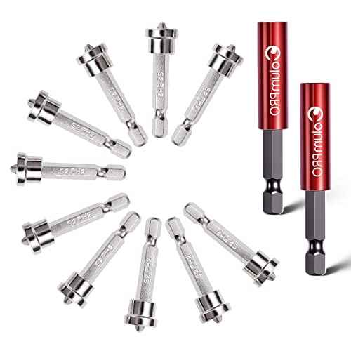 12PCS Magnetic Positioning Drywall Screw Bits Setter PH2 Bits,Plasterboard Screw Hex Shank Positioning Bit Batch Head,10PCS 50mm Drywall Screw Bits,2PCS Magnetic Extension Bit Holder