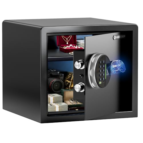 Grimtron 20LB Biometric Safe with Fingerprint & PIN Lock, 9.84"H x 9.84"D x 13.78"W